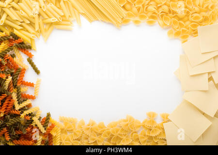 pasta different kind, isolated on white background, copy space Stock Photo