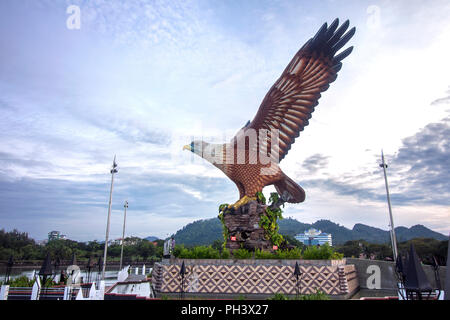 The reddish-brown eagle sculpture at Dataran Lang was built as an emblem of the Langkawi island, situated in Kuah town, Malaysia,  is a popular touris Stock Photo