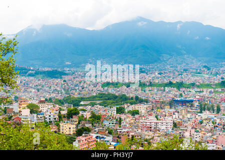 Kathmandu, Nepal - July 15, 2018 : View over Kathmandu city from Swayambhunath Stupa complex Stock Photo