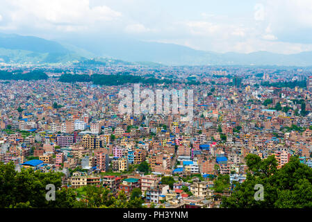 Kathmandu, Nepal - July 15, 2018 : View over Kathmandu city from Swayambhunath Stupa complex Stock Photo