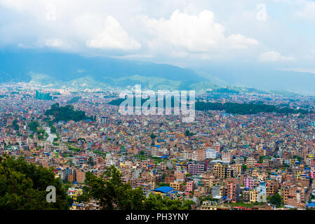 Kathmandu, Nepal - July 15, 2018 : View over Kathmandu city from Swayambhunath Stupa complex Stock Photo