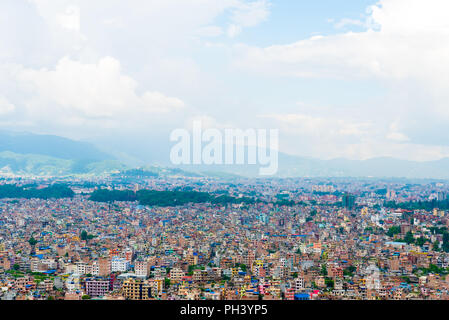 Kathmandu, Nepal - July 15, 2018 : View over Kathmandu city from Swayambhunath Stupa complex Stock Photo