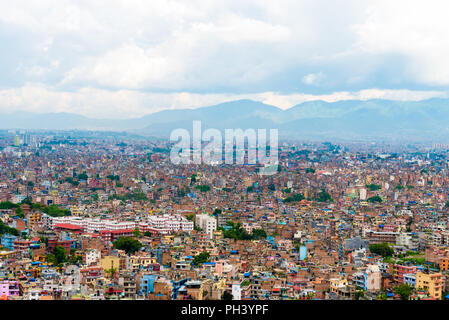 Kathmandu, Nepal - July 15, 2018 : View over Kathmandu city from Swayambhunath Stupa complex Stock Photo