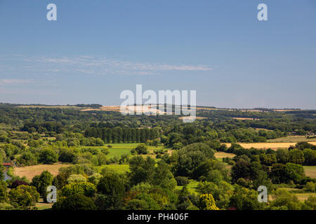 Lush green countryside surrounding the medieval cathedral city of Salisbury in Wiltshire, UK, on a clear summers day. Stock Photo