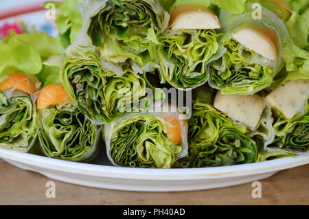 Thai fresh spring roll on dish Stock Photo