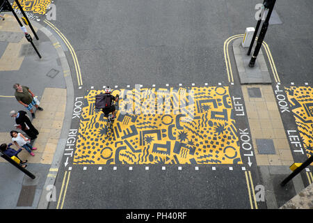 'Colourful Crossings' pop art installation zebra crossing near Beech Street Tunnel & Barbican Station, Culture Mile,  City of London UK KATHY DEWITT Stock Photo