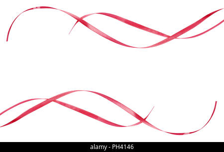 Pink satin waved ribbons in a border arrangements isolated on white background Stock Photo