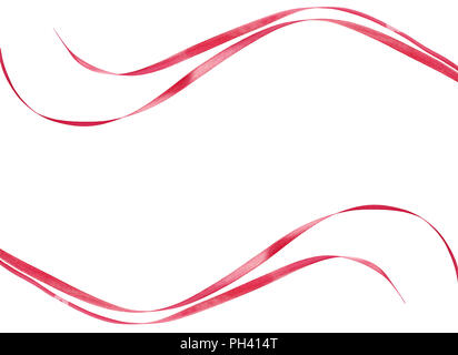 Pink satin waved ribbons in a border arrangements isolated on white background Stock Photo
