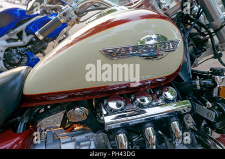 Close-up of a Honda Valkyrie F6 cruiser motorcycle gas tank and flathead six engine Stock Photo