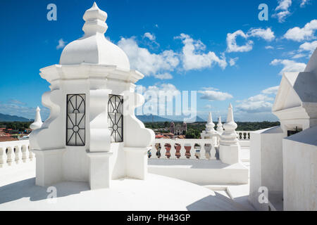 on the roof of the white cathedral of Leon in Nicaragua Stock Photo