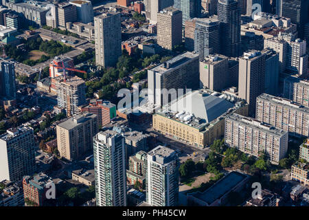 Aerial view around Carleton and Church street, including the former Maple leaf Gardens. Stock Photo