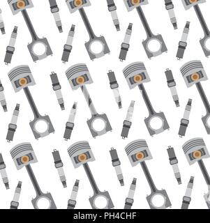 automotive service piston and spark plug parts pattern Stock Vector