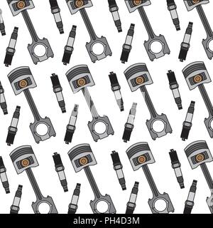 automotive service piston and spark plug parts pattern Stock Vector