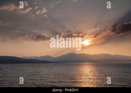 Sunrise over the coast of Mallorca in the Mediterranean sea Stock Photo