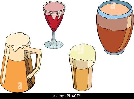 Beer glass on a white background with cream Stock Vector