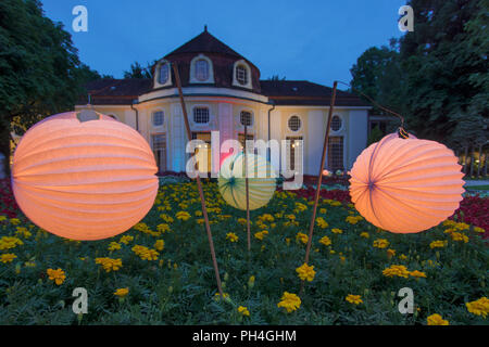 The rotunda in the Royal Spa Garden Bad Reichenhall during the spa garden lighting. Upper Bavaria, Germany Stock Photo