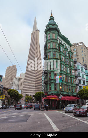 The iconic TranAmerica can Coppola Building in San Francisco, California, United States Stock Photo