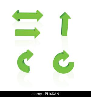 Set of arrows. Threedimensional. Green color Vector illustration. Stock Vector