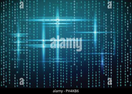 Abstract matrix background. Vector illustration. Virtual design technology. Blue glow. Stock Vector