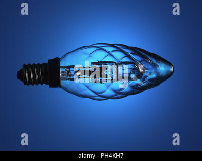 Candle style screw fit domestic light bulb on blue. Stock Photo