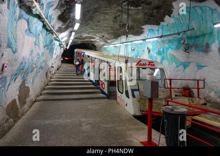 Metro Alpine train, Saas Fee, Mittelallalin summer ski area, Saastal, Switzerland, Stock Photo