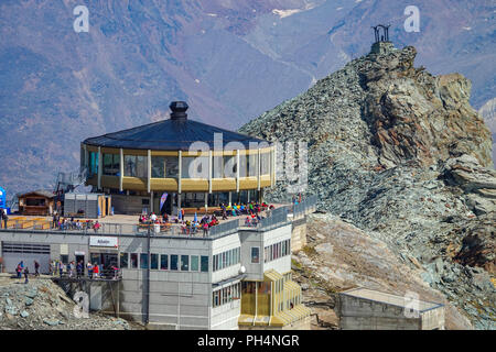 Saas Fee, Mittelallalin summer ski area, and revolving restaurant, Saastal, Switzerland, Stock Photo