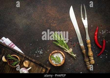 Food background on dark stone table top view. Stock Photo