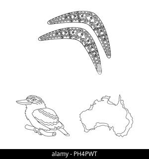 Country Australia outline icons in set collection for design.Travel and attractions vector symbol stock  illustration. Stock Vector