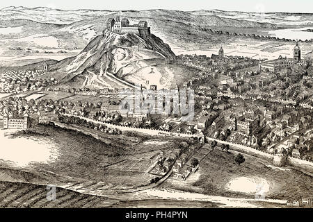 Bird's eye view of Edinburgh, Scotland, by James Gordon of Rothiemay, 17th century Stock Photo