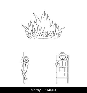Fire Department outline icons in set collection for design. Firefighters and equipment vector symbol stock  illustration. Stock Vector