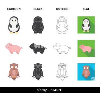 An unrealistic cartoon,black,outline,flat animal icons in set collection for design. Toy animals vector symbol stock  illustration. Stock Vector
