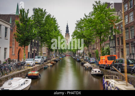 Groenburgwal canal in Amsterdam with the Southern church Stock Photo