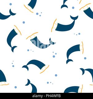 Pattern of mermaid tail isolated on white background. Vector illustration design in flat style. Cute texture for  pillow, bed, floor, wall, present bo Stock Vector