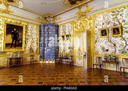Pushkin, Saint Petersburg, Russia - January 8, 2018: Small White Dining Room in Catherine palace in Tsarskoe Selo Stock Photo