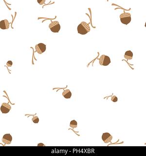 Acorn branch seamless pattern. Vector illustration. Isolated white background. Stock Vector