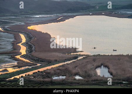 Sunset across the Vrina plain wetlands at Butrint National Park,  Butrint, Southern Albania. Stock Photo