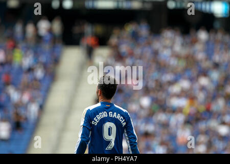 26th August 2018, RCDE Stadium, Cornella El Prat, Spain; La Liga football, RCD Espanyol versus Valencia CF; Sergio Garcia of RCD Espanyol Stock Photo