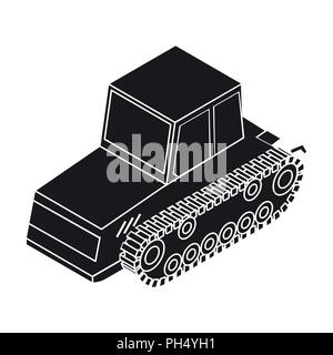 Tracked tractor icon in black design isolated on white background. Transportation symbol stock vector illustration. Stock Vector
