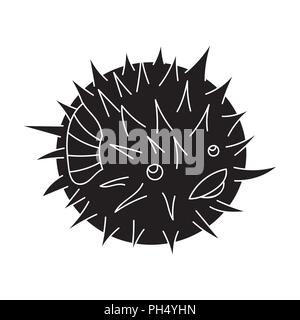 Porcupine fish icon in black design isolated on white background. Sea animals symbol stock vector illustration. Stock Vector