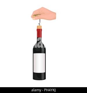 Opening the bottle with a corkscrew. Manipulation with a corkscrew single icon in cartoon style vector symbol stock illustration . Stock Vector