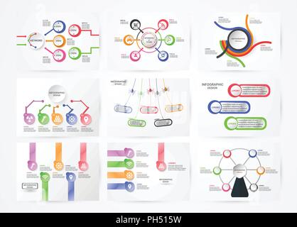 Set of infographics element with technology concept. Colorful chart for business presentation with copy space. Vector Design on flat paper cut style. Stock Vector