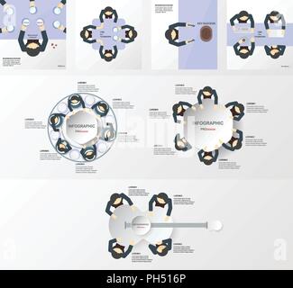 Set of infographics elements with business men team. Template for business presentation and motion graphic with copy space for text in flat and paper  Stock Vector