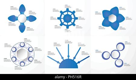 Set of blue infographics elements with paper cut and digital craft. Charts for business presentation, template, web banner and motion graphic with cop Stock Vector
