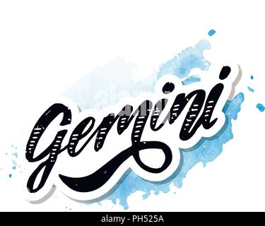 Gemini lettering Calligraphy Brush Text horoscope Zodiac sign illustration Stock Vector