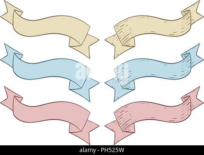 Ribbon banners. Hand drawn sketch Stock Vector