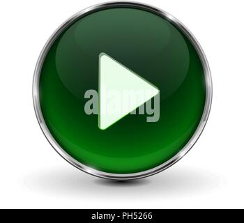 Play button. Green 3d icon with shadow, isolated on white background Stock Vector