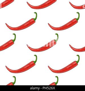 Chili pepper. Hand drawn colored sketch as seamless pattern Stock Vector