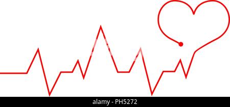 Heartbeat line. Red cardiogram as symbol of life Stock Vector