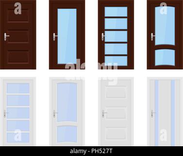 Interior doors. Brown and white wooden set of designs Stock Vector