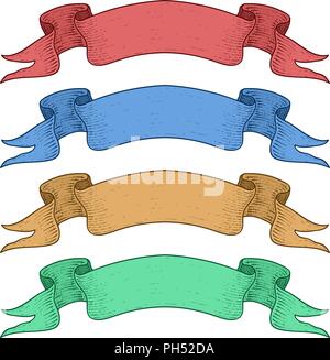 Colored award ribbon banners for titles. Hand drawn sketch Stock Vector